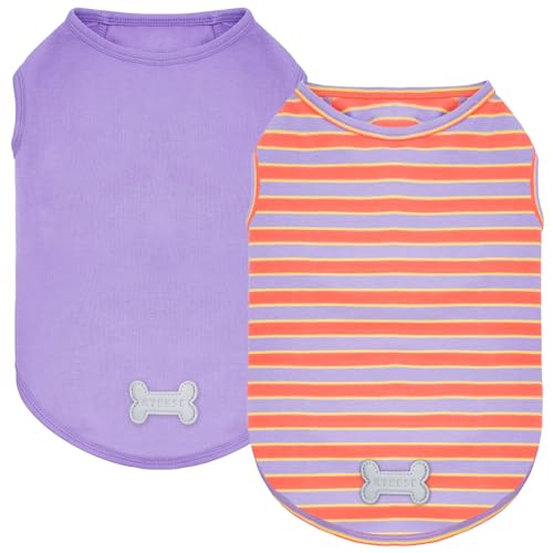2Pack Cotton Dog Shirt for Small Medium Dogs Soft Striped Tank Top (X-Large (18-30lbs) / 07# 2Pack (Orange Striped+Purple))