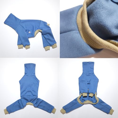 D Doggy Star Italian Greyhound Clothes Stretchy Fleeced Lining Simple Onesie Whippet for Dog Coat (2XL / Simple Blue)