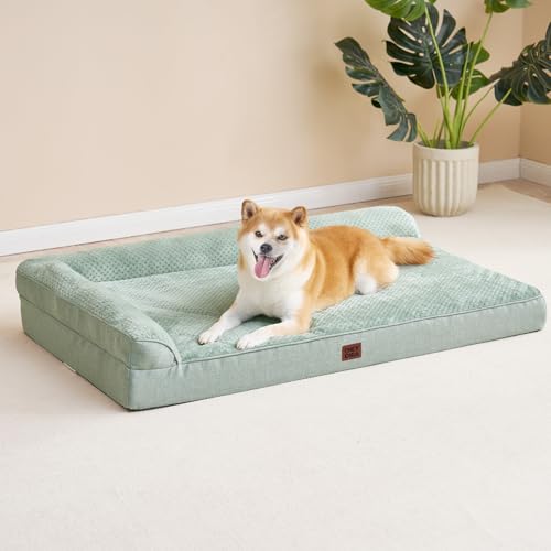 Large Dog Bed Memory Foam for Crate (Greyish Green / 35.0"L x 22.0"W x 6"Th)