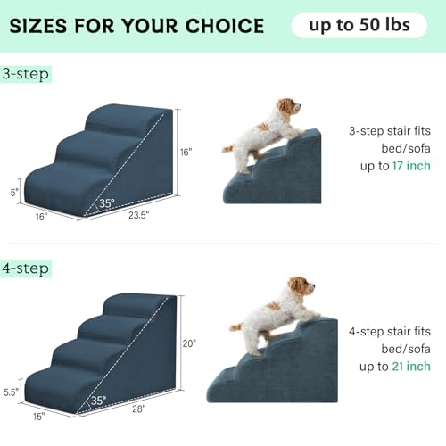 3 Step Dog Stairs Pet Ramp for High Beds (Navy / 3-Step 16"H)