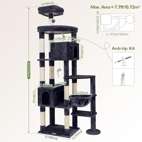 Giant Cat Tree for Indoor Large Cats (83inch / Dark Grey)