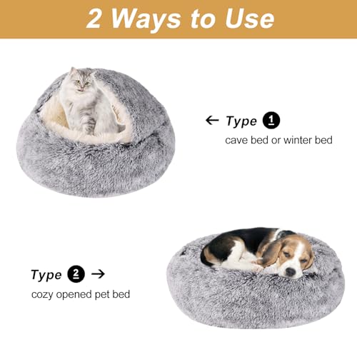 Hooded Dog Bed for Small Dogs (20.0"L x 20.0"W x 12.0"Th / Grey)