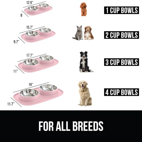 Dog Bowl Set with Feeding Mat (Light Pink / 2 Cup Bowls)