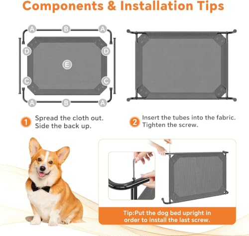 Raised Dog Bed for Large Dogs (47.75"L x 30.5"W x 8"Th / Dark Grey)