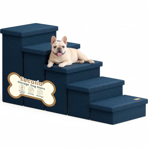 5 Step Wide Dog Stairs with Storage 23" H (Navy Blue / 50"D x 17"W x 23"H)