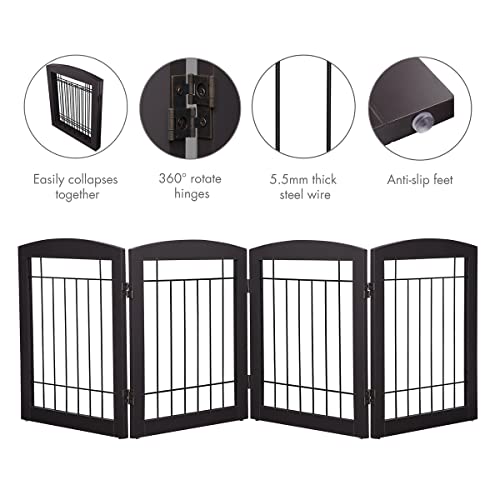 Free Standing Dog Gates for Doorway (Espresso / 【4 Panels】80"W x 24"H)