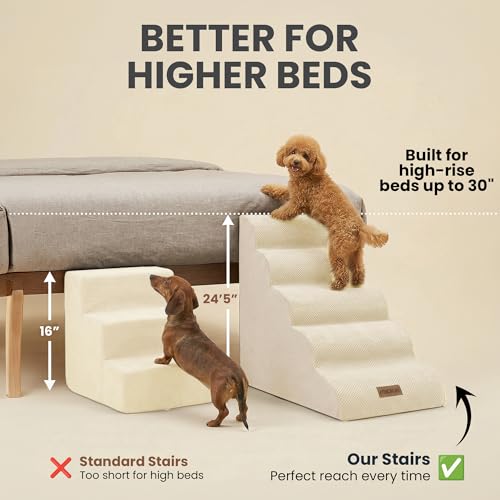 Dog Stairs for High Beds (Beige / Stairs 24.5"H)