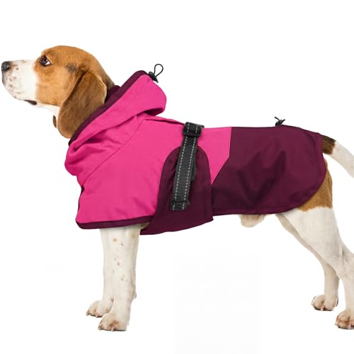 Dog Raincoat Waterproof Rain Jacket with Hood (L(Back Length16.9") / Rose Red)
