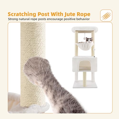 Fashion Design 43.3" Cat Trees with Cat Houses Spring Balls (Beige 1 / 43.3")