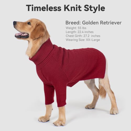 Dog Sweater Long Sleeve Warm Knit Sweaters for Large Dogs Boy Girl (Burgundy / XX-Large)