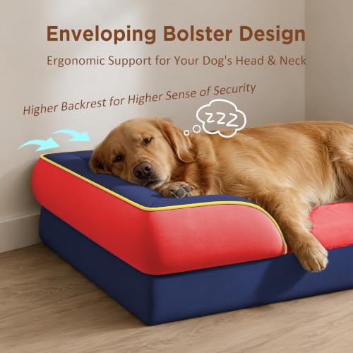 Orthopedic Dog Bed for Extra Large Dogs with Bolster (45.0"L x 35.0"W x 8.5"Th / Kansas)
