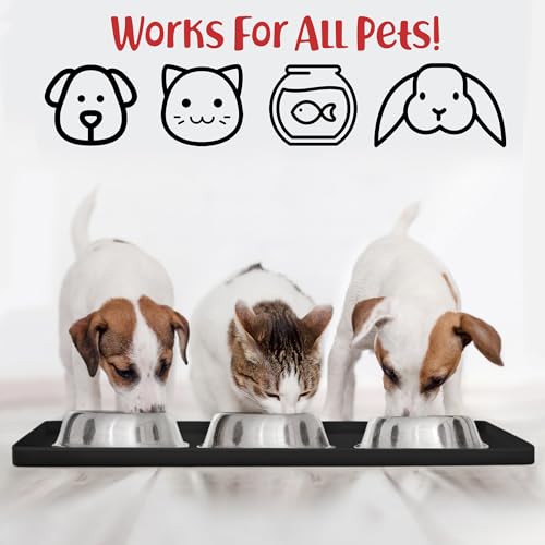 Dog Food Mat Waterproof Dog Bowl Mat for Food and Water (Medium: 21" x 14" / Black)