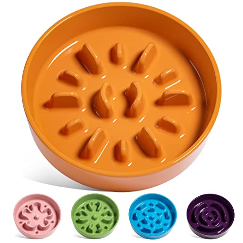 Ceramic Slow Feeder Dog Bowls Small Breed (Sun Orange / S-0.6 Cups)