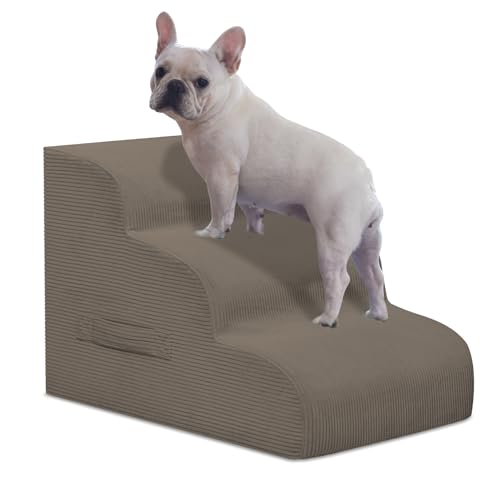 3 Step Dog Stairs Pet Ramp for High Beds (Light Brown / 3-Step 16"H)