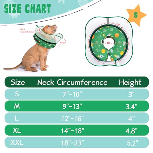 Elevated Inflatable Dog Cone Collar to Stop Licking (Green / S(Neck 7"-9.5"))