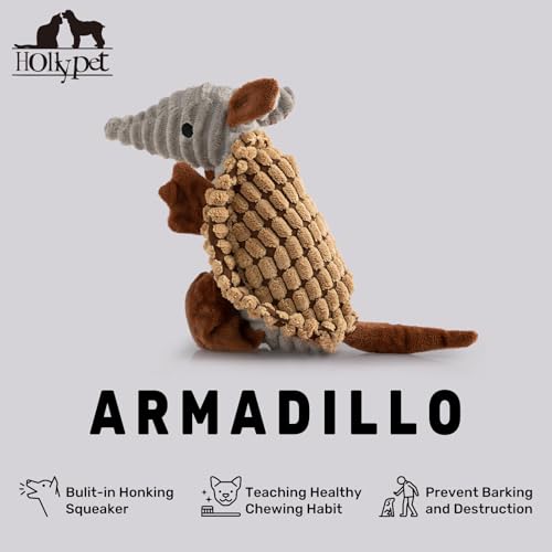 Armadillo Squeaky Puppy Dog Toys for Small Medium Dogs (8 IN / Light Brown)