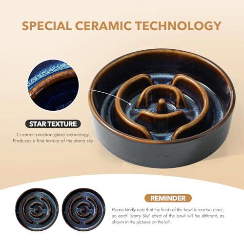 Raised Slow Feeder Dog Bowls (2 x Starry Sky + Stand - A / S- 6.1inch / 0.9 Cups)