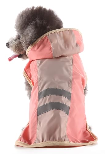 Dog Raincoat Hooded Reflective Waterproof Slicker Poncho (Pink / L(8-9 pound))