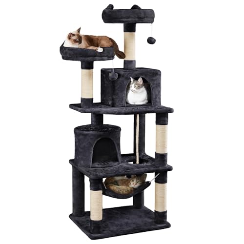 62.5inches Cat Tree Cat Tower Cat Condo with Platform & Hammock (62.5in / Black)