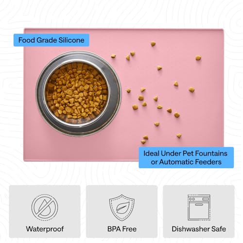 Dog Food Mat 100% Waterproof Silicone (Pink / 32"l X 24"w)