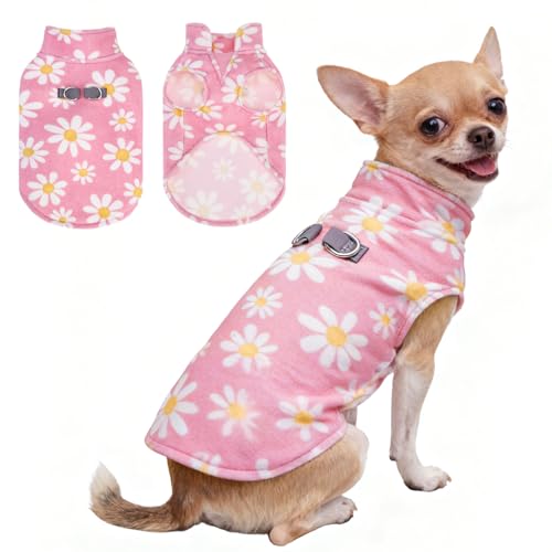 Dog Fleece Vest Sweater Winter Jacket for Small Medium Dogs (Small / PINK DAISY)