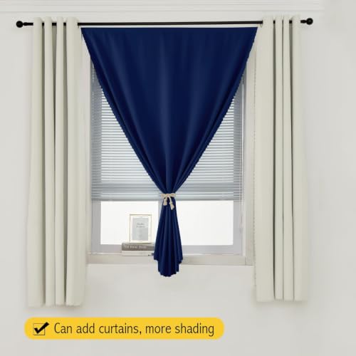 Self Adhesive Portable Blackout Curtains for Bedroom Easy to Install Window Thermal Lnsulated Kitchen Room Darkening Small Window Curtains (35"W x 79"L (Pack of 2) / Navy Blue)