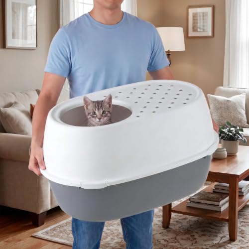 XX Large Top Entry Cat Litter Box (XXL Enclosed / Gray)