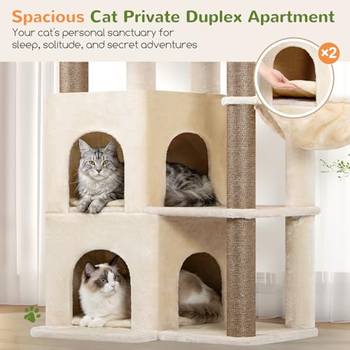 Cat Tree Tower for Indoor Cats Large Adult (Beige / XXL)