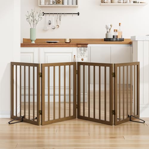 Dog Gate for Stairs (Black Walnut / 4 Panel - 74 inches Wide)