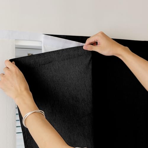 100% Blackout Curtains for Bedroom Stick On Curtain Window Shades Pull Down Blackout Window Cover No Drillng Self Adhesive Curtains No Rod Small Windows (46"W x 72"L (Pack of 1) / Black)