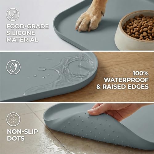 Waterproof Silicone Pet Feeding Mat Grey with Raised Edge (60 x 40 cm / Grey)