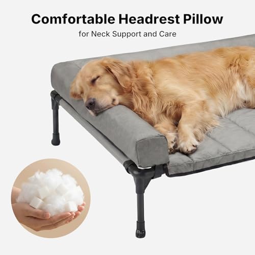 Outdoor Elevated Dog Bed with Waterproof Bolster Cushion (Light Grey / 53.0"L x 37.5"W x 9.0"Th)