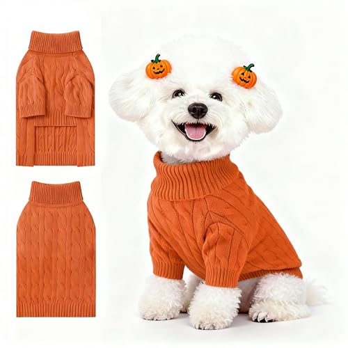 Small Dog Thermal Pullover Sweater (Orange(Order One Size Up) / Medium)