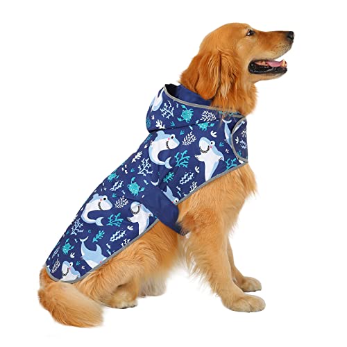 2-in-1 Reversible Dog Raincoat Hooded Poncho Rain Jacket Bl Sharks XL (X-Large / Sharks)