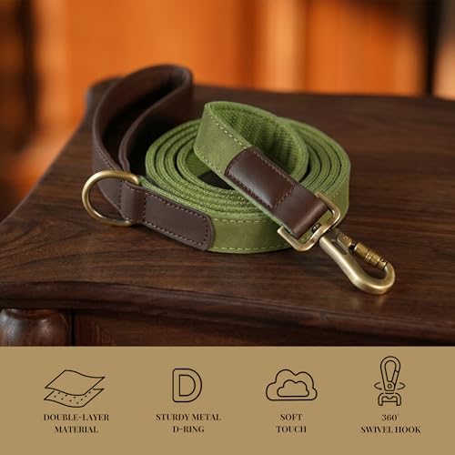 PU Leather Dog Leash for Large Dogs (Olive Green / 1"x 6FT)