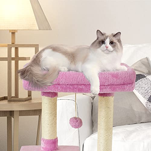 Cute Cat Tree Kitten Cat Tower Condo Cat Furniture Sisal Scratching Posts P (Pink)