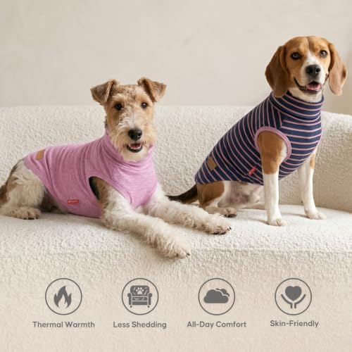 2Pack Dog Sweater for Small Dogs Soft Pet Coats Fleece Sweatshirt (Medium (7-11lbs) / 1# Stripe+Purple)