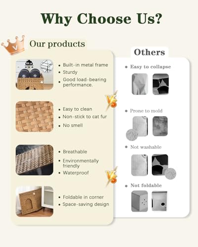 Cat Beds for Indoor Cats Extra Large Double Cat Cave (Natural / Rectangle-XL)