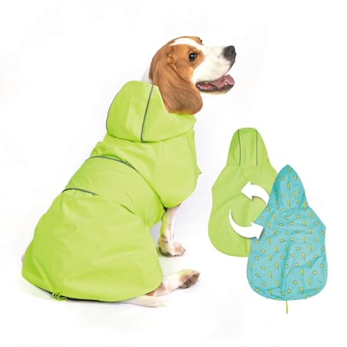 Dog Raincoat Reversible Dog Rain Jacket (Neon Green / 2X-Large)