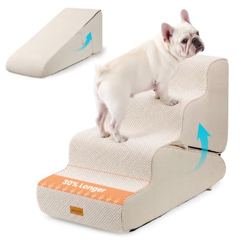 Dog Stairs for Small Dogs 22" H (Beige / Update 2in1 33"D x 15.7"W x 22"H)