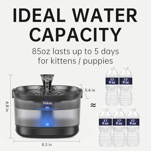 85oz 2.5L Cat Water Fountain with Detachable Tank & Secure Clips (Black)