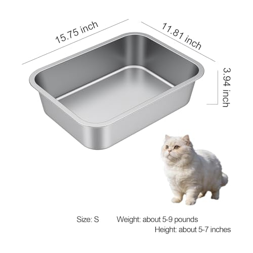Small Stainless Steel Cat Litter Box (15.7"L x 11.8"W x 3.9"H)