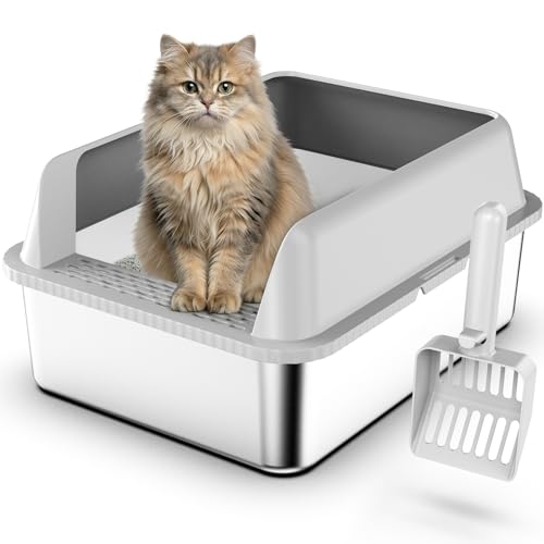 Stainless Steel Cat Litter Box with Lid for Kittens & Small Pets (5" Deep)