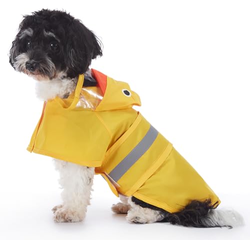 Dog Raincoat Hooded Reflective Waterproof Slicker Poncho (Yellow Duck / XXL(15-22 pound))
