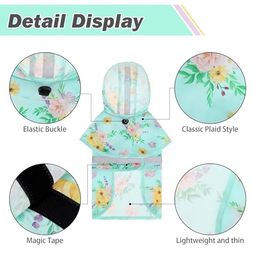Dog Raincoat Hooded Slicker Poncho with Leash Hole (S:10-15lbs / Flower Green)