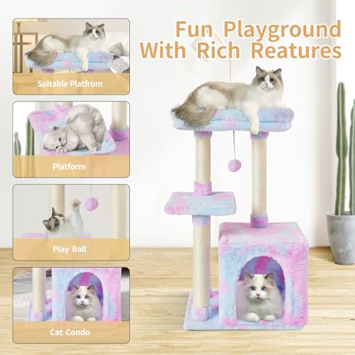 Cute Cat Tree Kitten Cat Tower Condo Cat Furniture Sisal Scratching Posts R (Rainbow)