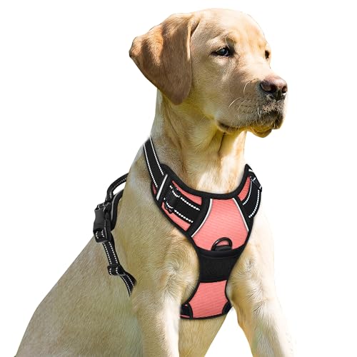 Dog Harness No Pull for Large Dogs Front Back Clips (Large(Chest:24.5-32.5") / Light Pink)