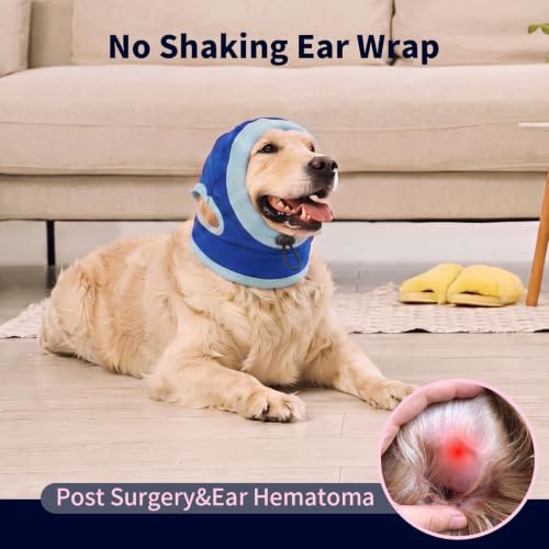 Dog Ear Muffs for Noise Protection No Shake Ear Wrap for Dogs (Blue / Medium)
