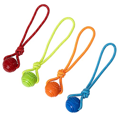 Dog Training Ball on A Rope Rubber Dog Rope Toys Ball with Handle for Tug of War K9 Training Rewards for Belgian Malinois Gifts (Four colors / 5cm (with rope))