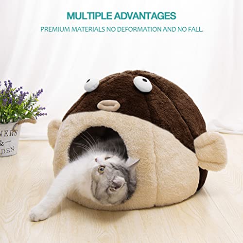 Cat Beds for Indoor Cats (L 16.5'' / brown)